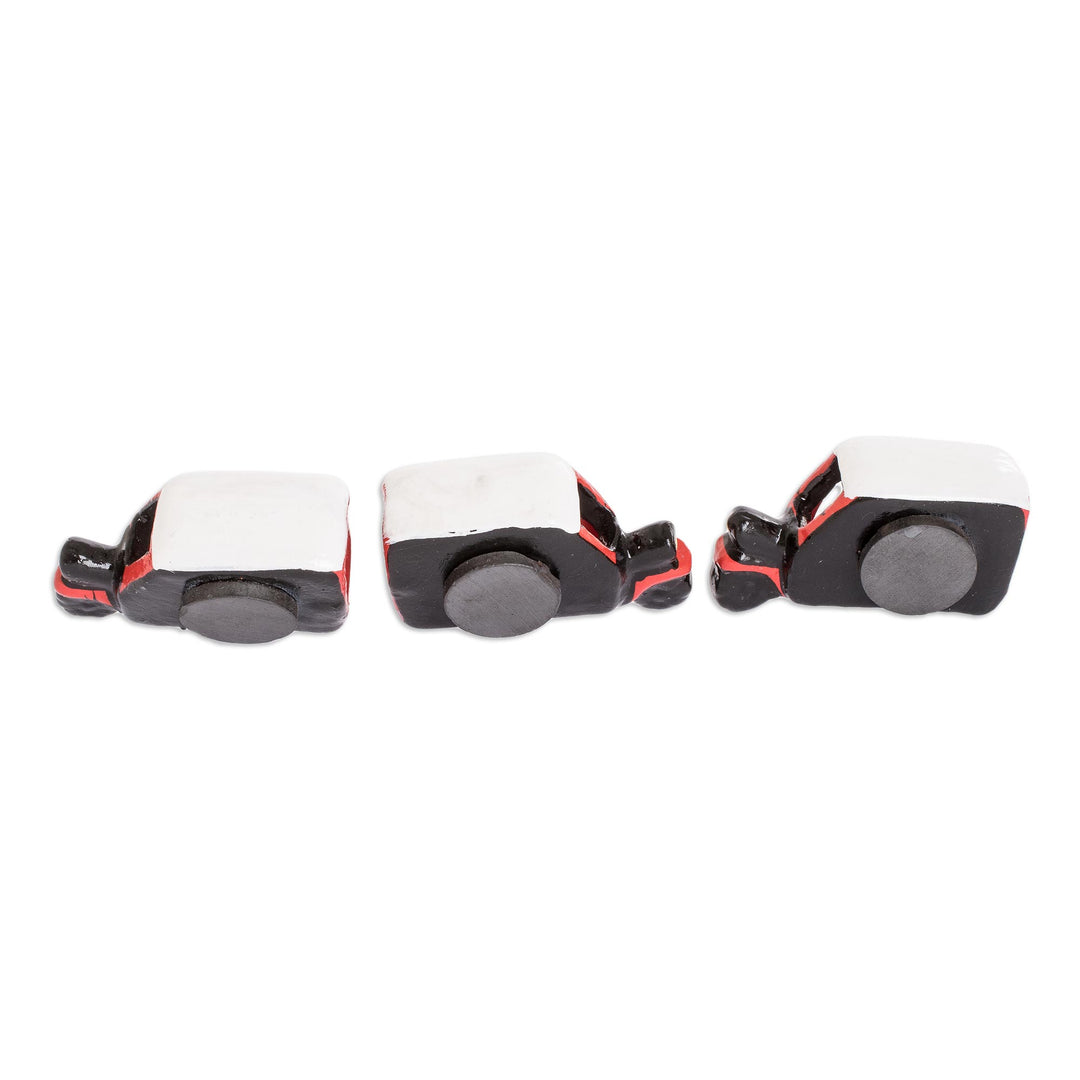 Red Tuc Tuc Refrigerator Magnets from Guatemala (Set of 3) - Tuc Tucs to Go