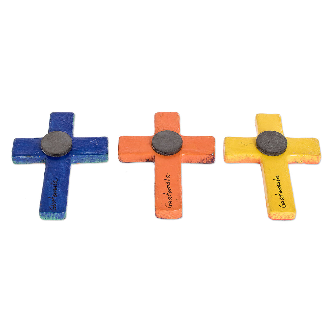 Hand Painted Cross Ceramic Refrigerator Magnets (Set of 3) - Bird and Flower Crosses