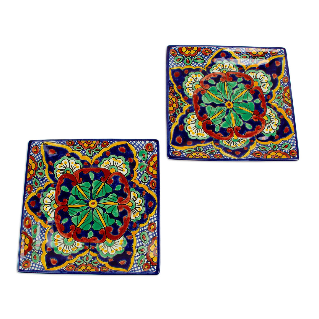 Hand Painted Square Dinner Plates (Pair) - Hidalgo Square