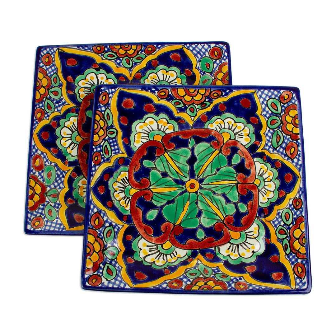 Hand Painted Square Dinner Plates (Pair) - Hidalgo Square