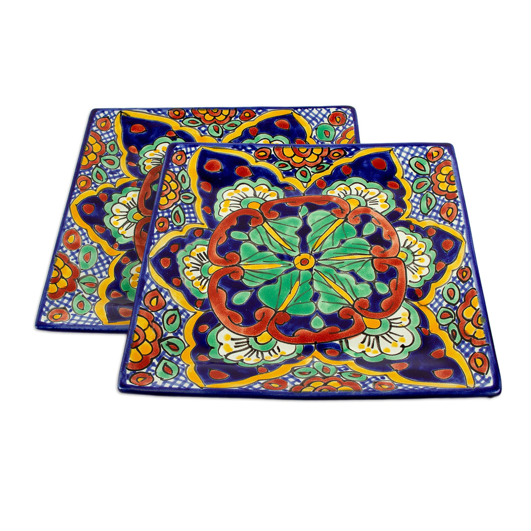 Hand Painted Square Dinner Plates (Pair) - Hidalgo Square