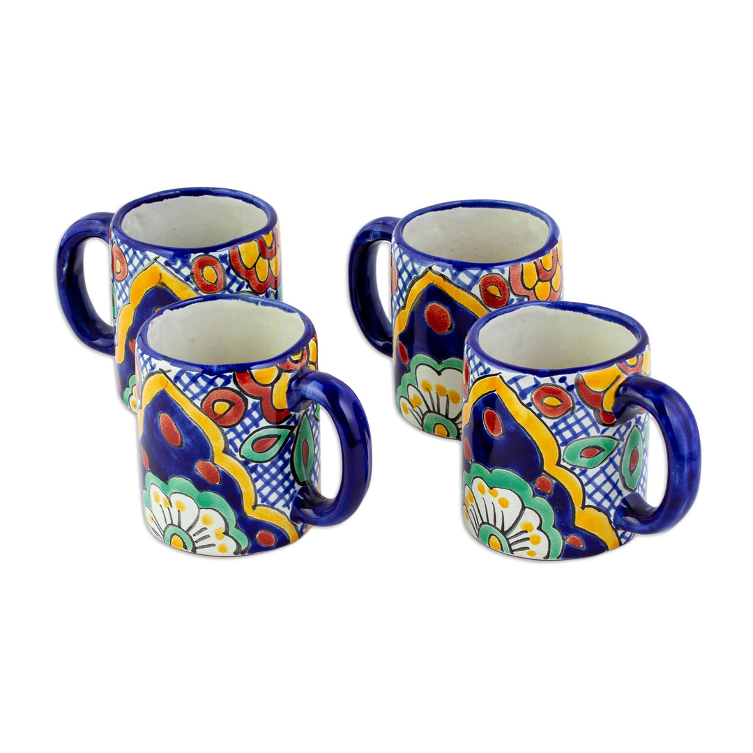 Mexican Ceramic Coffee Mugs with Colonial Design (Set of 4) - Hidalgo Fiesta