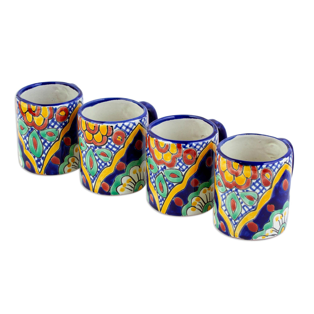 Mexican Ceramic Coffee Mugs with Colonial Design (Set of 4) - Hidalgo Fiesta
