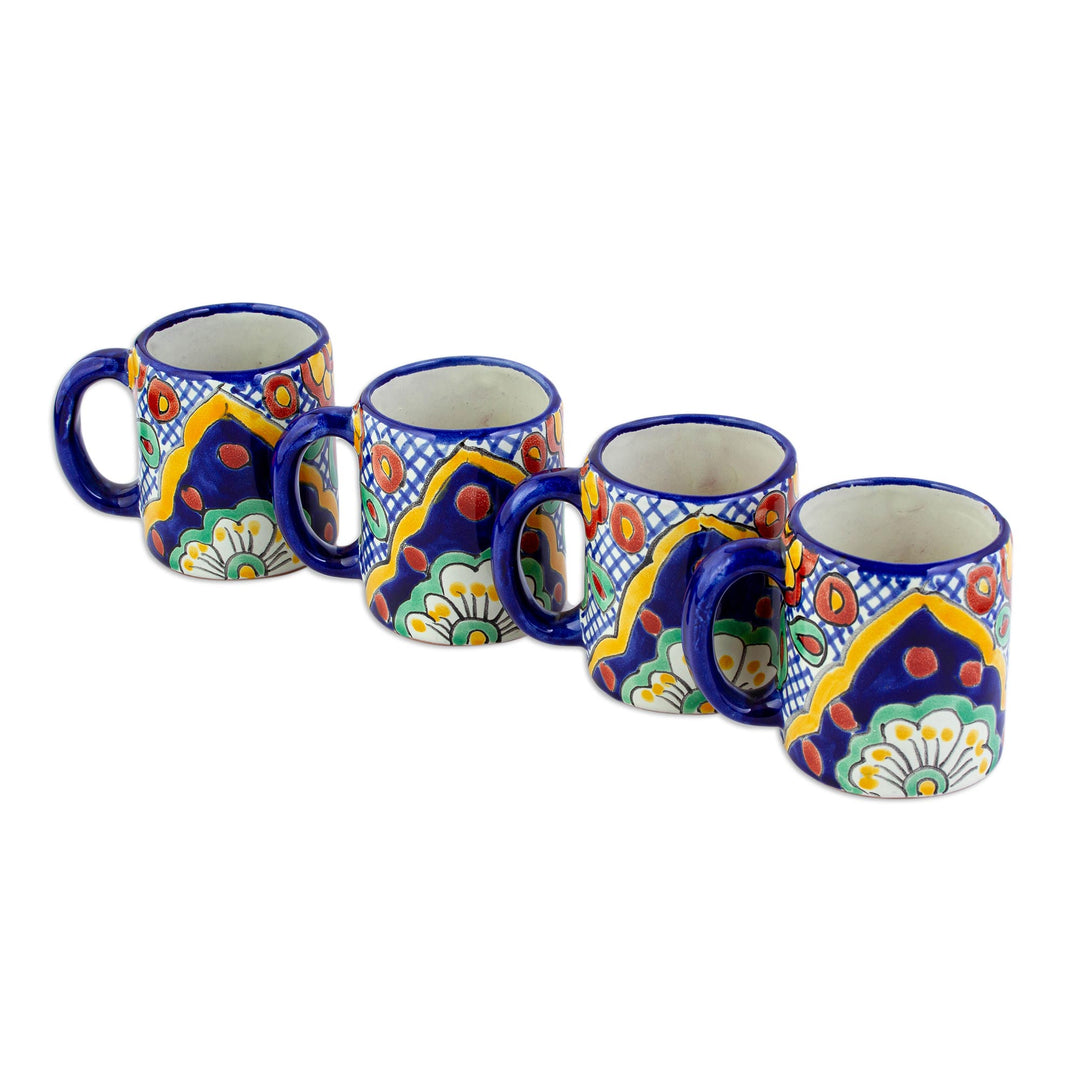 Mexican Ceramic Coffee Mugs with Colonial Design (Set of 4) - Hidalgo Fiesta