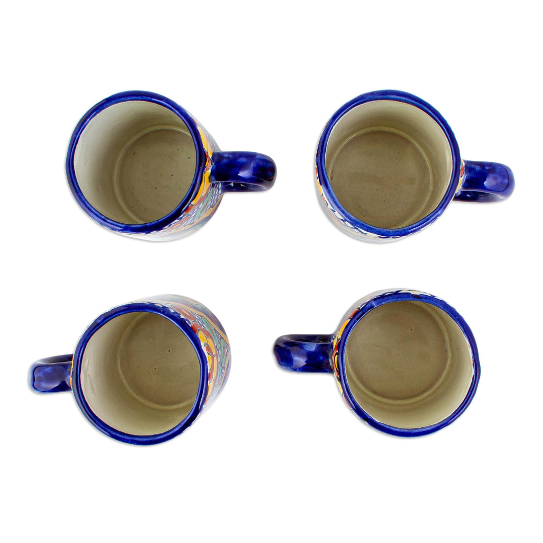 Mexican Ceramic Coffee Mugs with Colonial Design (Set of 4) - Hidalgo Fiesta