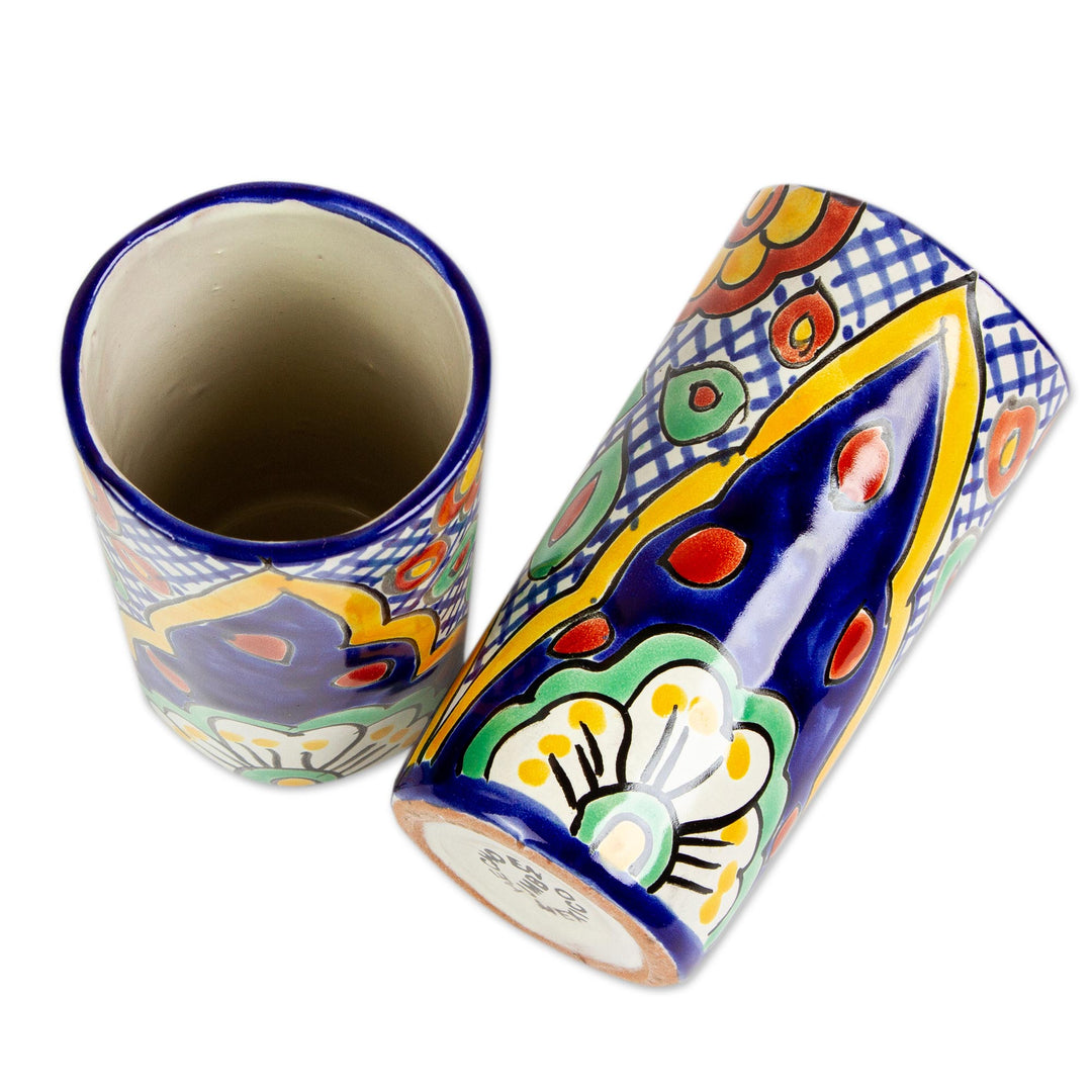 Talavera-Style Ceramic Tumblers (Pair) - Hidalgo Fiesta