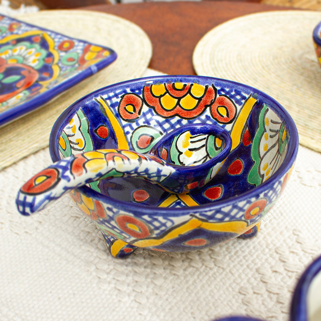Handmade Ceramic Bowl and Spoon Set - Hidalgo Fiesta