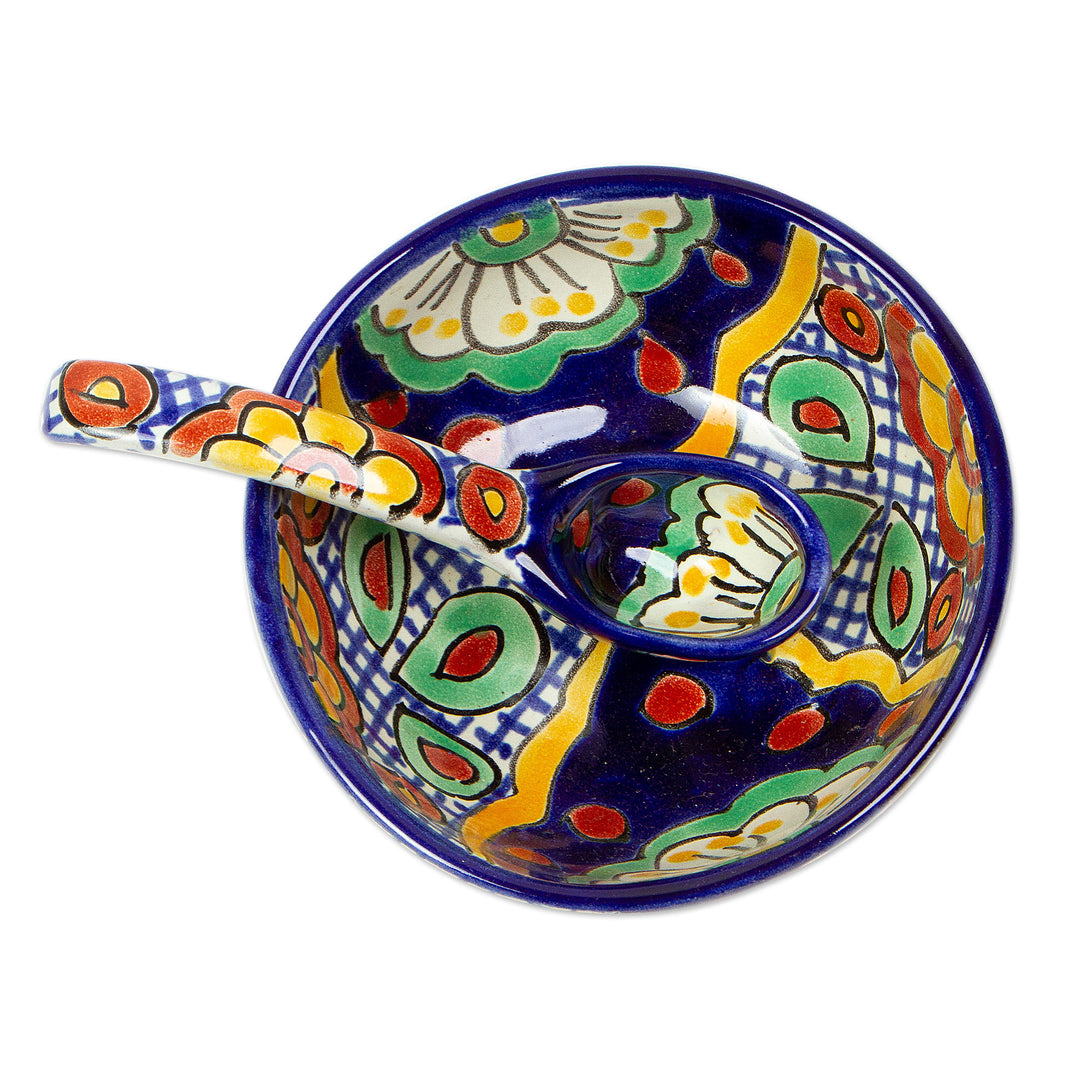 Handmade Ceramic Bowl and Spoon Set - Hidalgo Fiesta