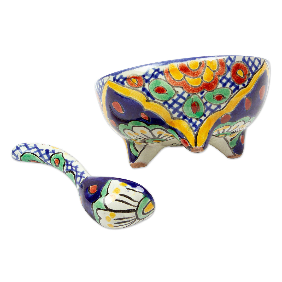 Handmade Ceramic Bowl and Spoon Set - Hidalgo Fiesta
