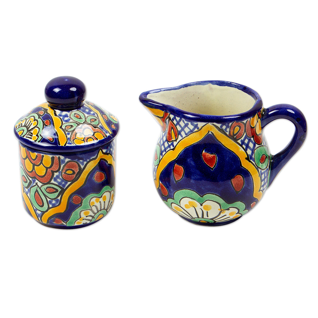 Hand-Painted Talavera-Style Cream and Sugar Set - Hidalgo Fiesta