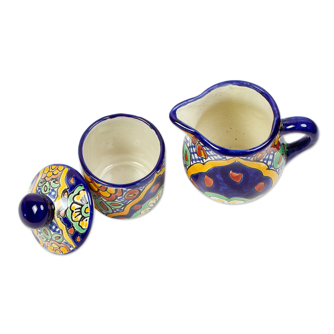 Hand-Painted Talavera-Style Cream and Sugar Set - Hidalgo Fiesta