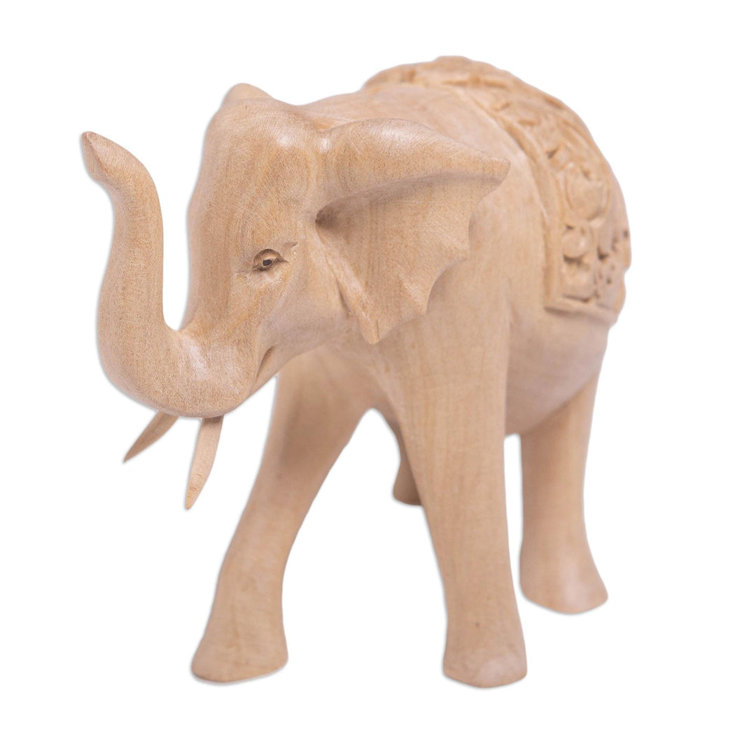 Hand Carved Wood Elephant Statuette - Fortunate One