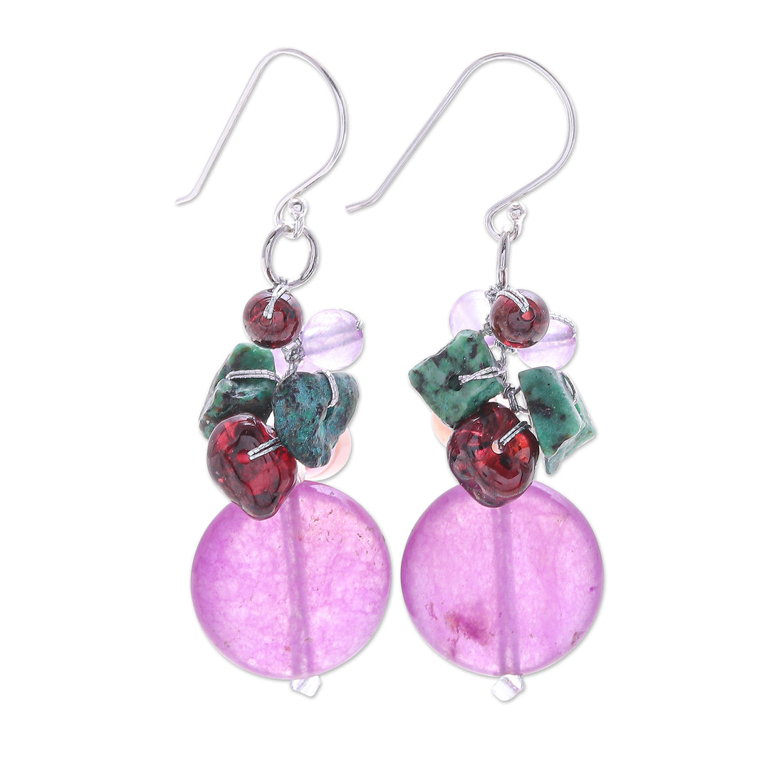 Quartz and Cultured Pearl Dangle Earrings - Grape Lover