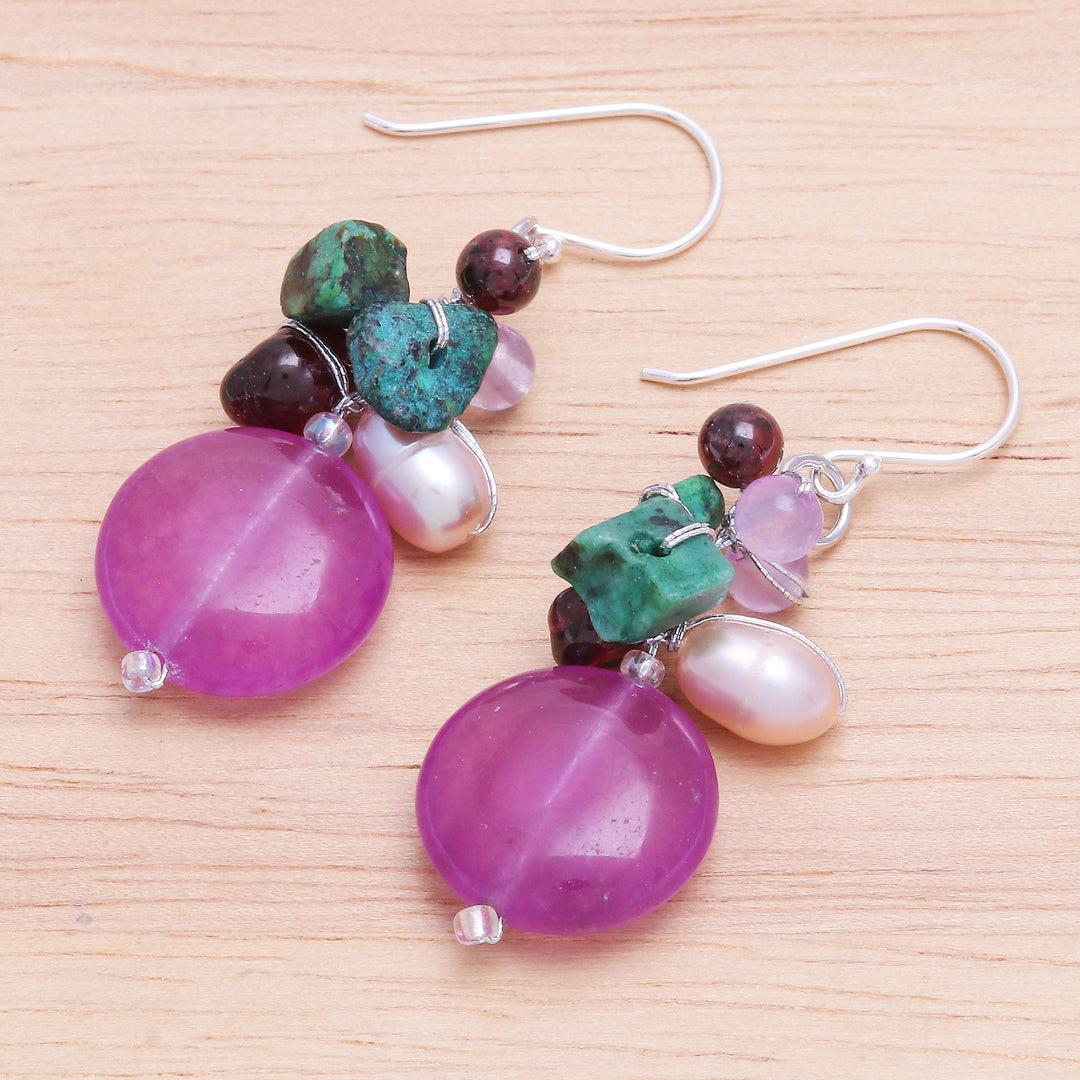Quartz and Cultured Pearl Dangle Earrings - Grape Lover