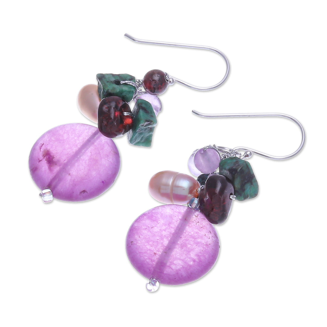 Quartz and Cultured Pearl Dangle Earrings - Grape Lover