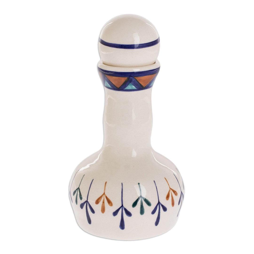 Off-White Ceramic Decanter with Geometric Design - Antigua Breeze