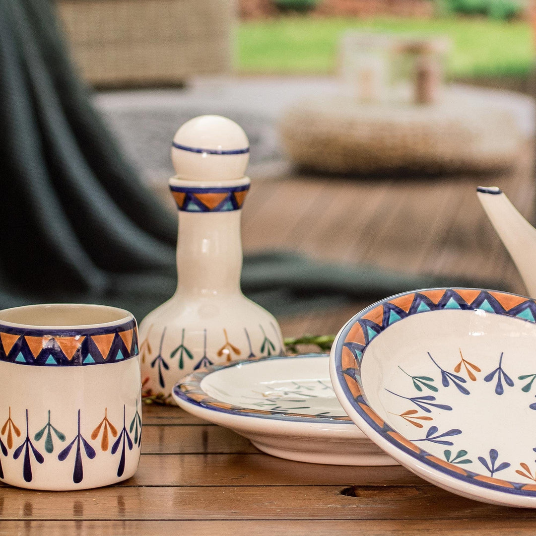 Off-White Ceramic Decanter with Geometric Design - Antigua Breeze