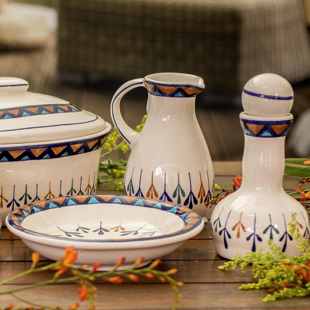 Off-White Ceramic Decanter with Geometric Design - Antigua Breeze