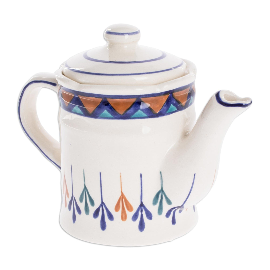 Ceramic Hand Painted Coffeepot with Geometric Design - Antigua Breeze