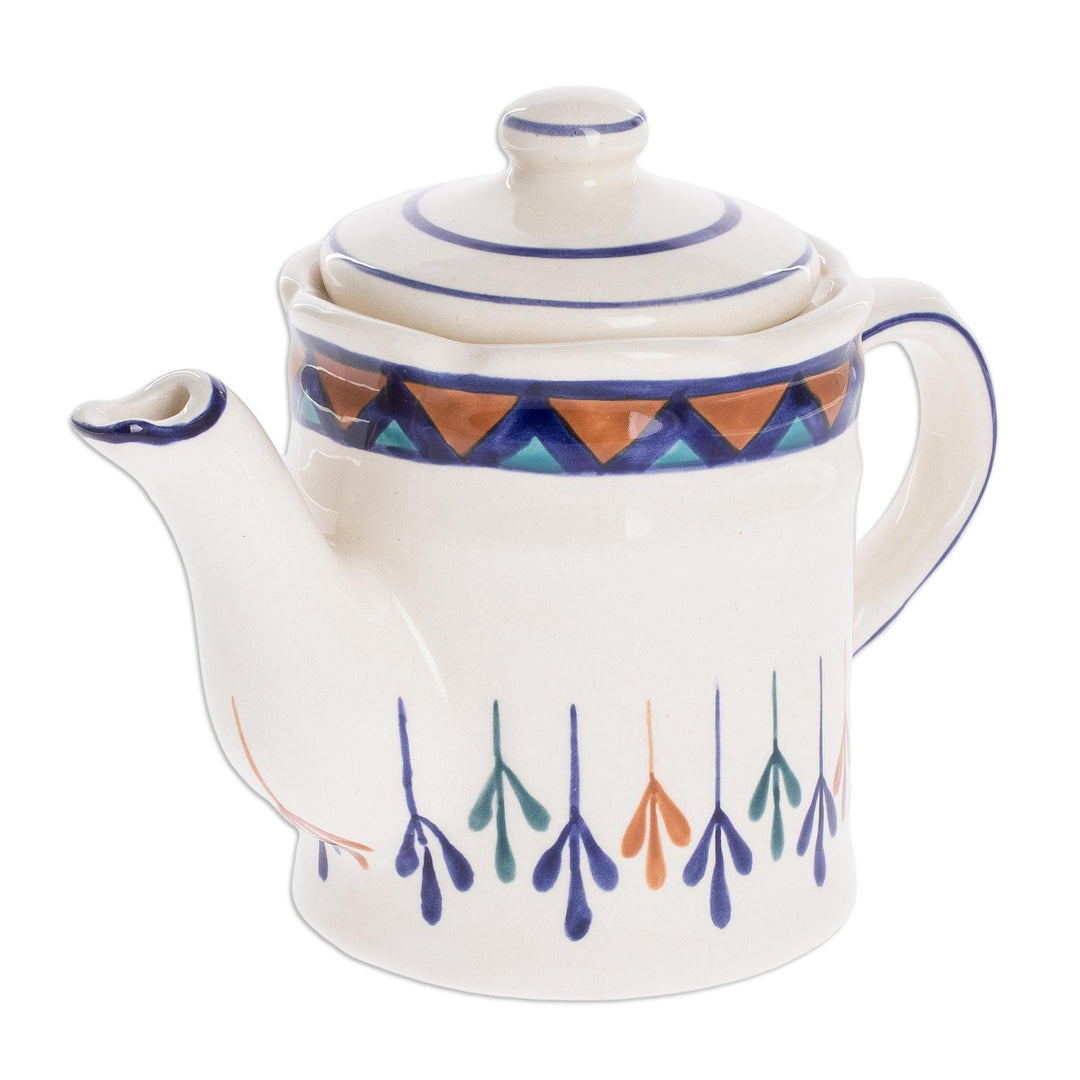Ceramic Hand Painted Coffeepot with Geometric Design - Antigua Breeze