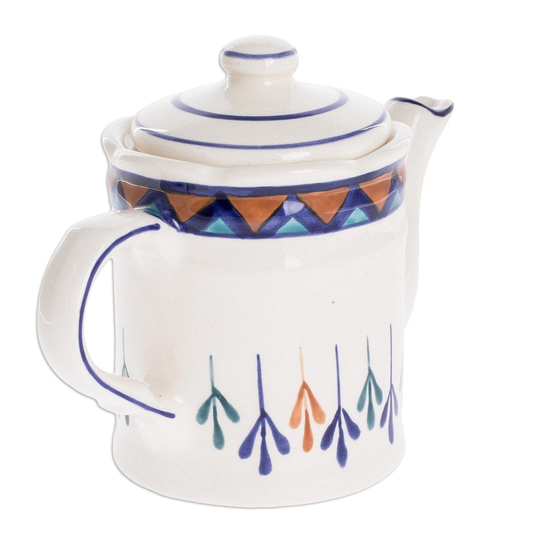 Ceramic Hand Painted Coffeepot with Geometric Design - Antigua Breeze