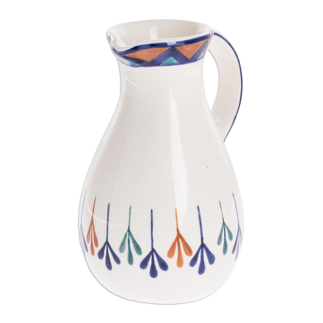 Ceramic Hand Painted Pitcher with Geometric Design - Antigua Breeze