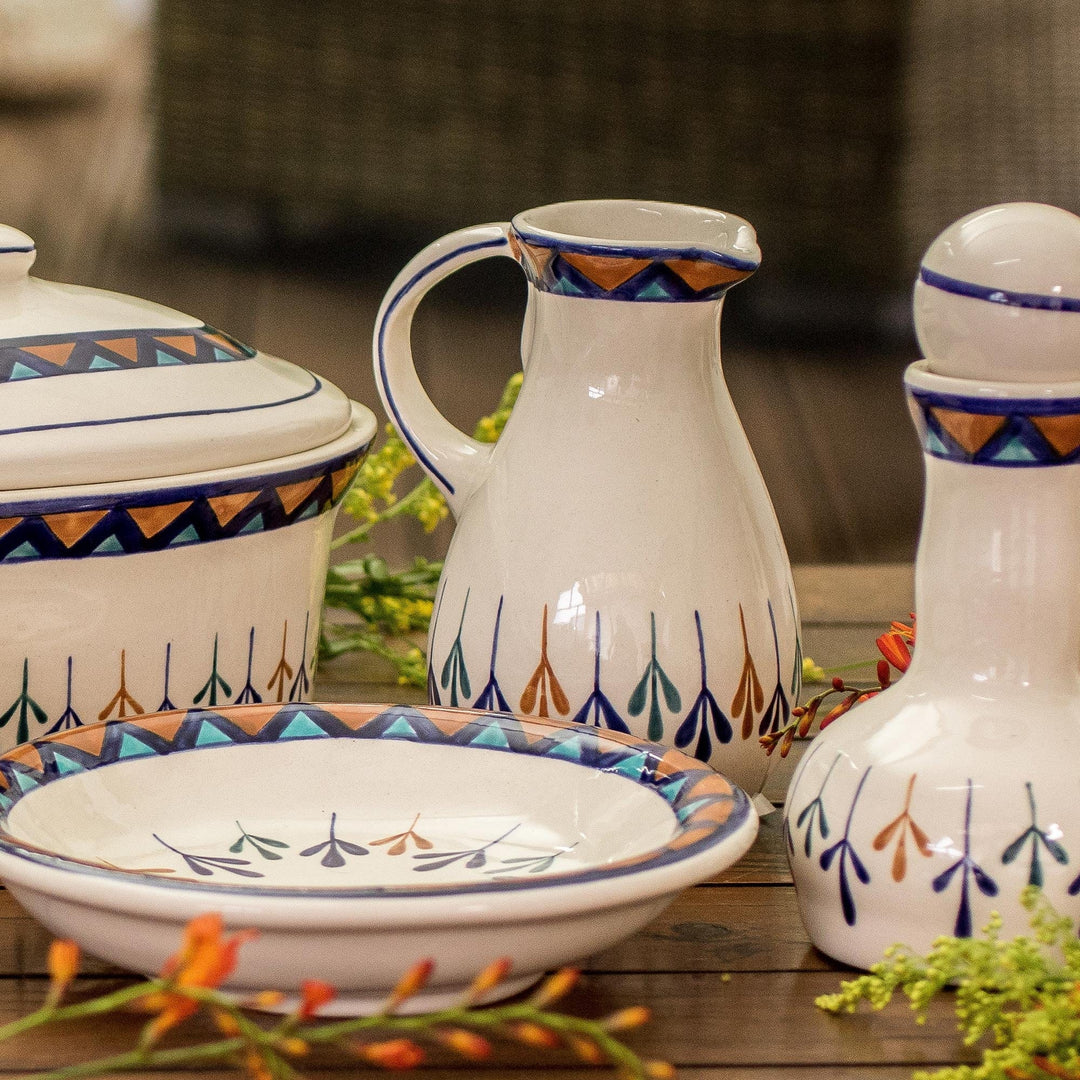 Ceramic Hand Painted Pitcher with Geometric Design - Antigua Breeze