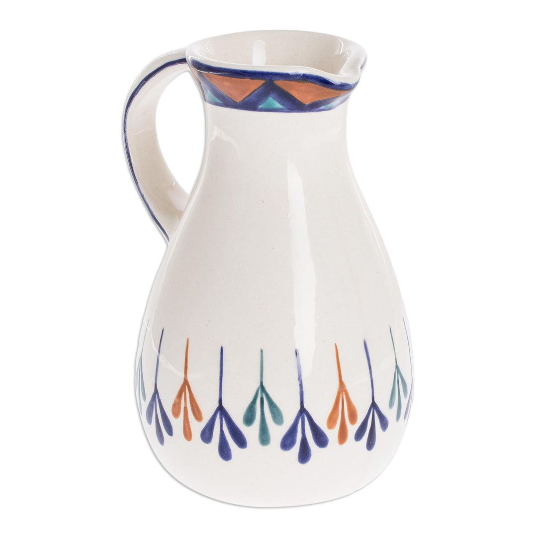 Ceramic Hand Painted Pitcher with Geometric Design - Antigua Breeze