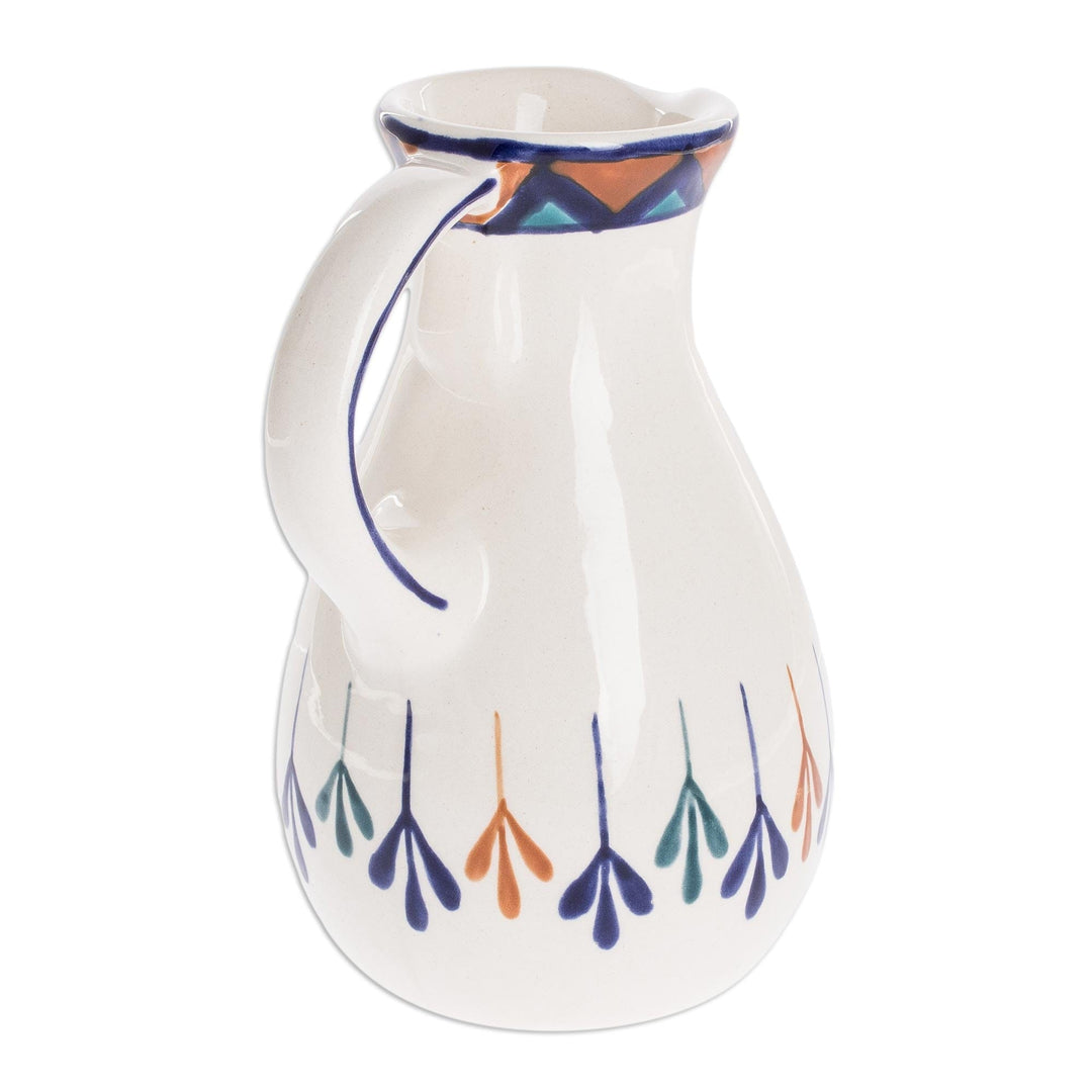 Ceramic Hand Painted Pitcher with Geometric Design - Antigua Breeze
