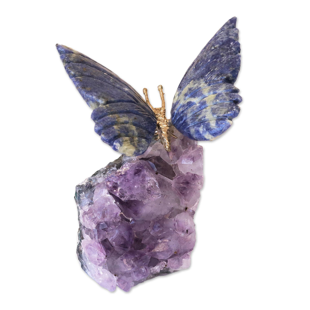 Petite Sodalite and Amethyst Morpho Butterfly Sculpture - Blue Morpho Butterfly