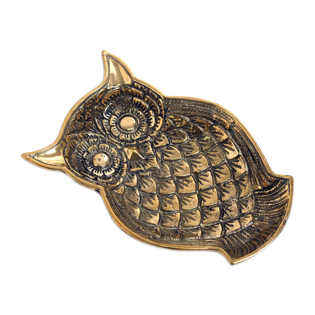 Handmade Brass Catchall with Owl Motif - Wise Eyes