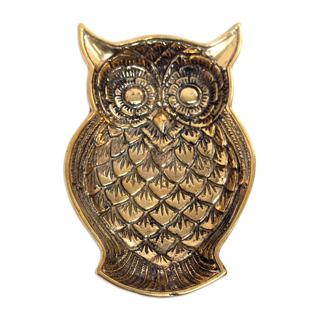 Handmade Brass Catchall with Owl Motif - Wise Eyes