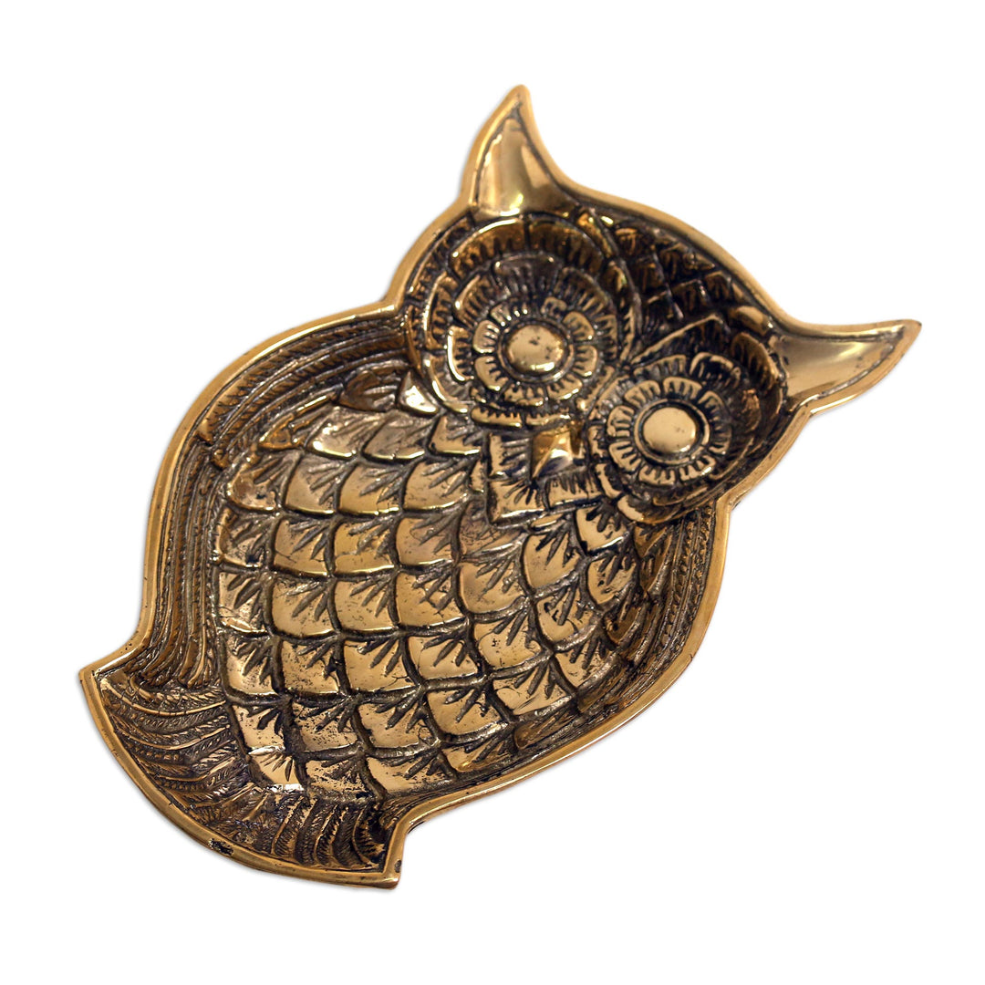 Handmade Brass Catchall with Owl Motif - Wise Eyes