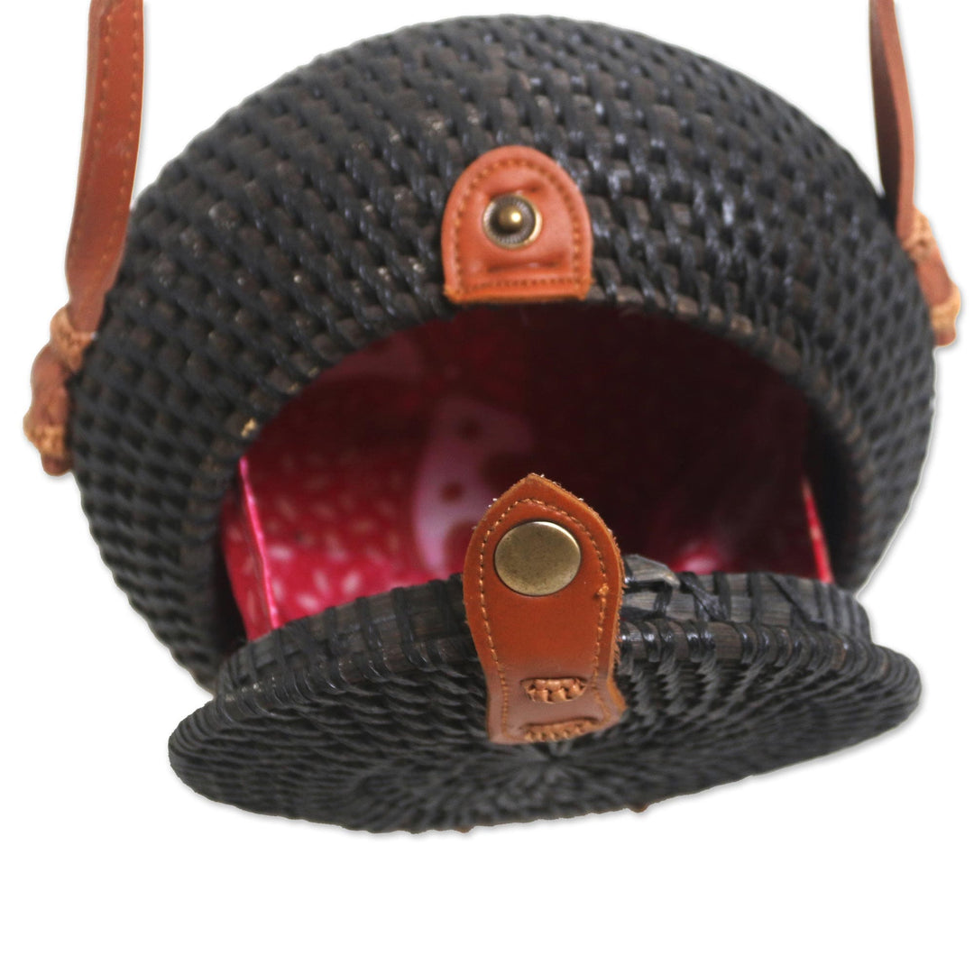 Bamboo Sling Bag with Faux Leather Accents - Rally Round in Black