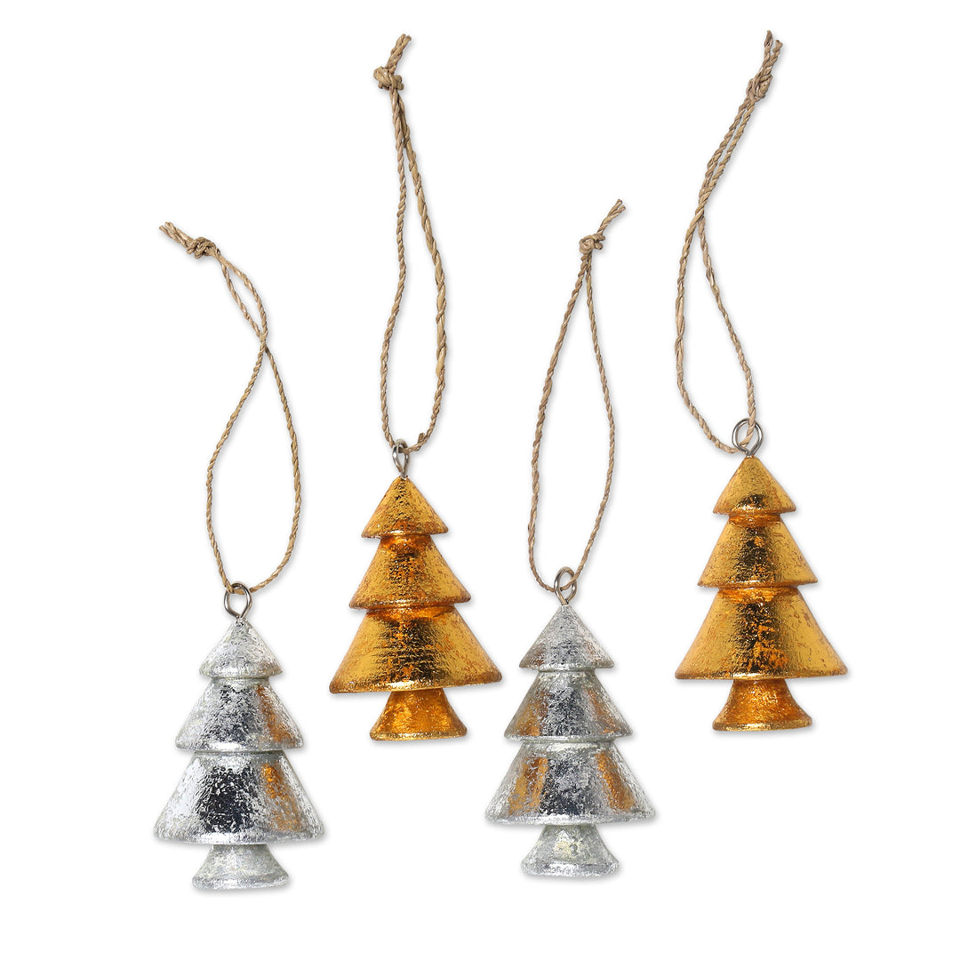 Handmade Wood Holiday Tree Ornaments (Set of 4) - Sparkling Trees