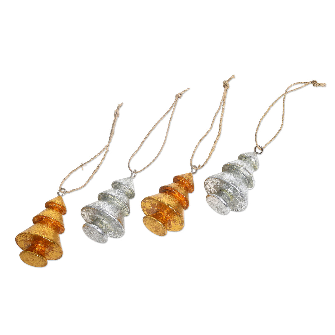 Handmade Wood Holiday Tree Ornaments (Set of 4) - Sparkling Trees