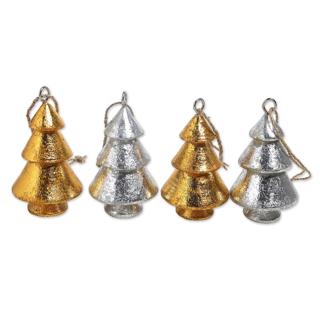 Handmade Wood Holiday Tree Ornaments (Set of 4) - Sparkling Trees