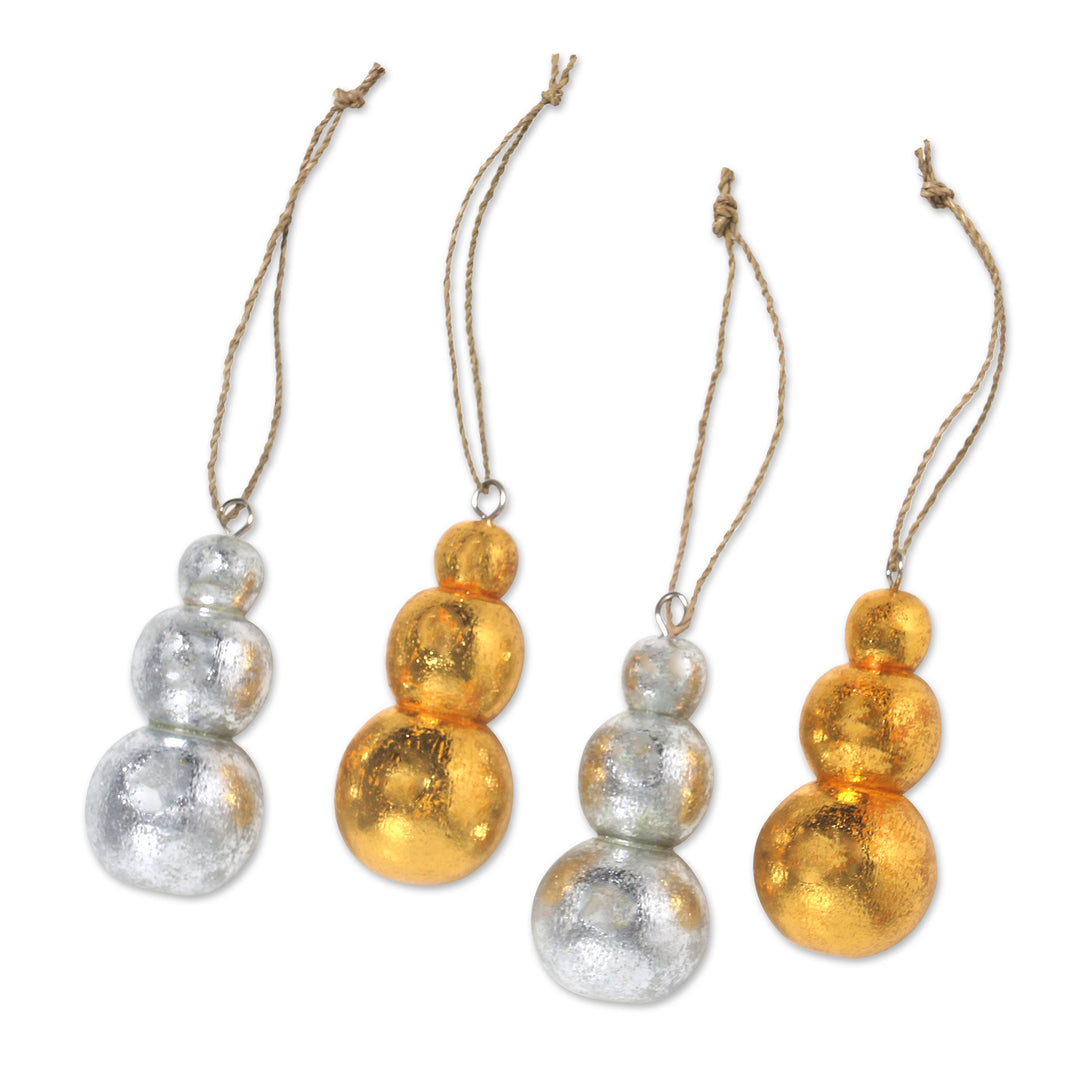 Hand Crafted Wood Holiday Ornaments from Bali (Set of 4) - Shimmering Snowmen