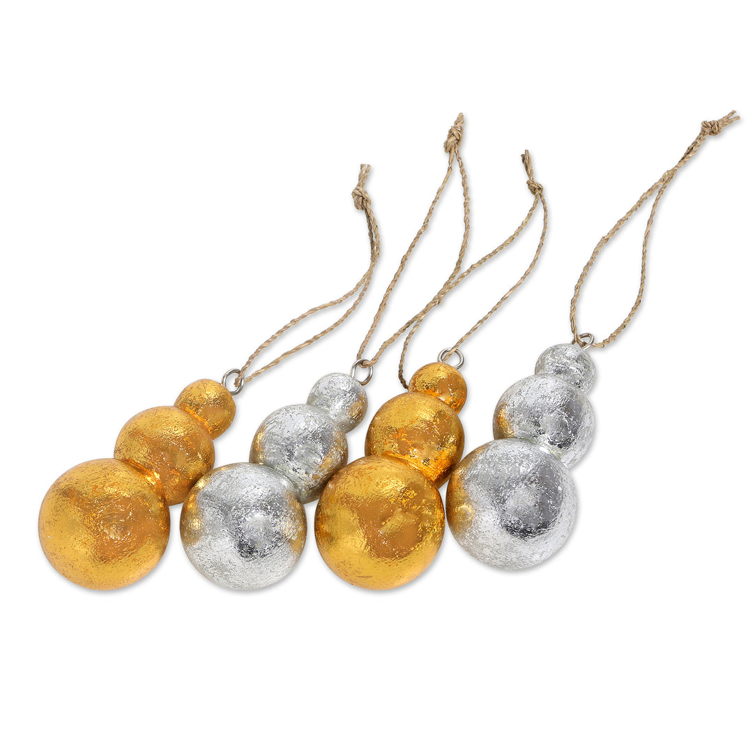 Hand Crafted Wood Holiday Ornaments from Bali (Set of 4) - Shimmering Snowmen