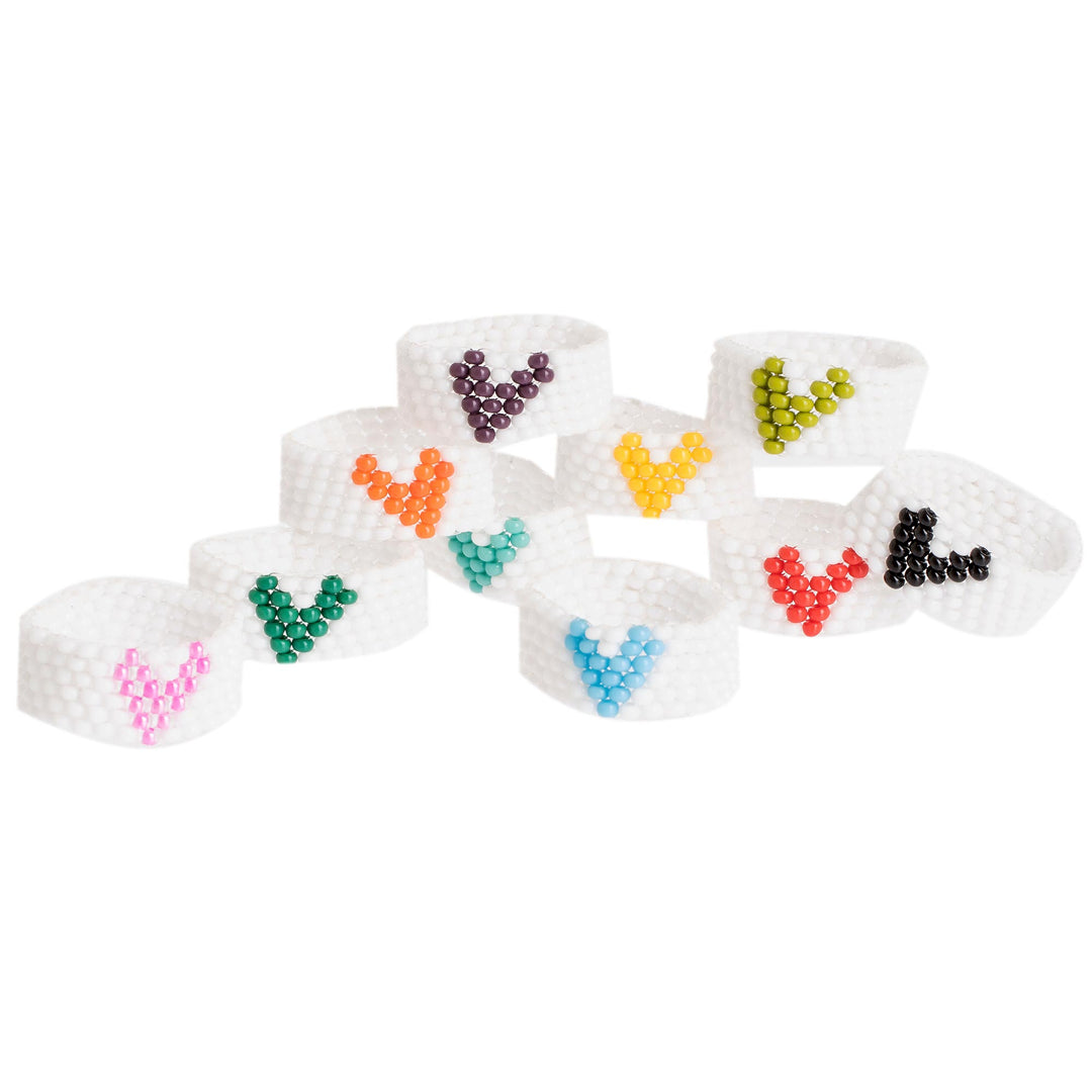 Heart Glass Bead Friendship Rings From Guatemala (Set of 10) - Multicolored Hearts