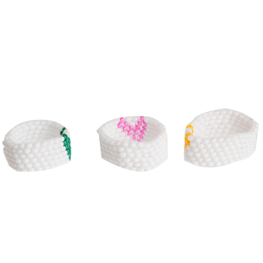 Heart Glass Bead Friendship Rings From Guatemala (Set of 10) - Multicolored Hearts