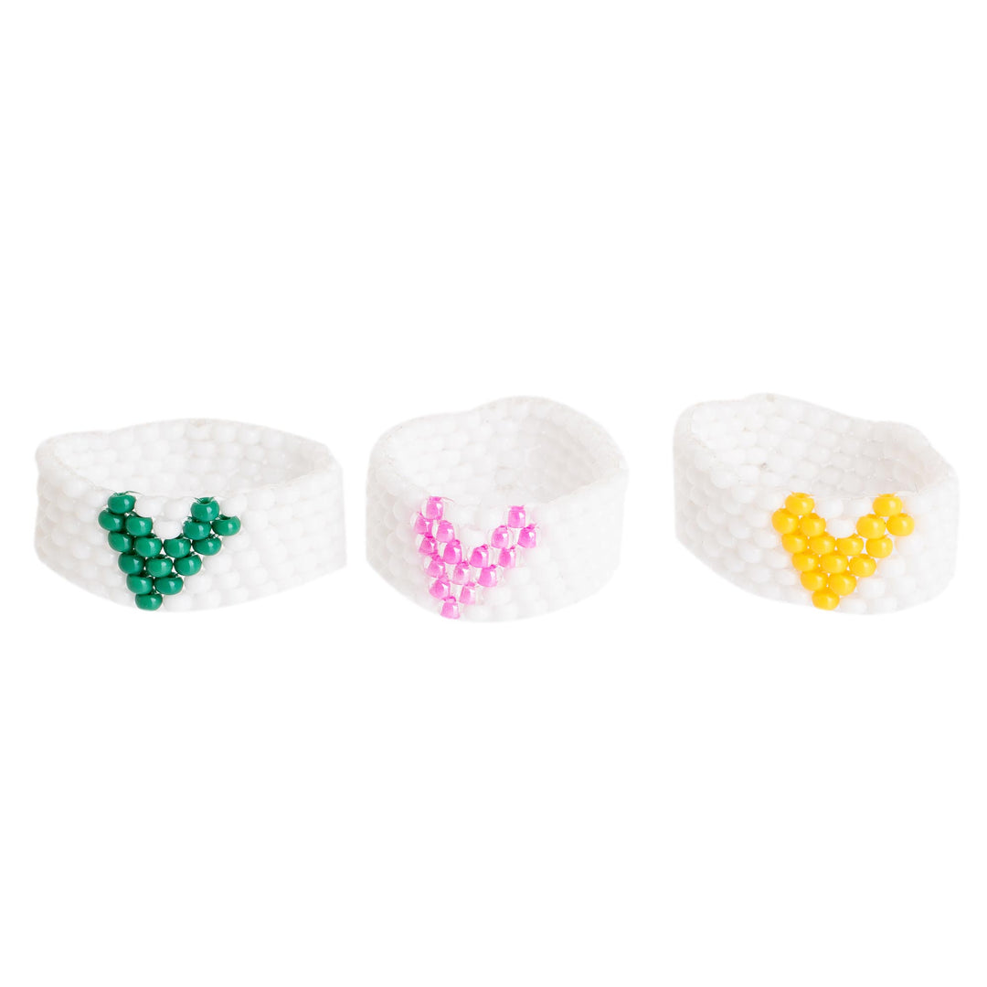 Heart Glass Bead Friendship Rings From Guatemala (Set of 10) - Multicolored Hearts