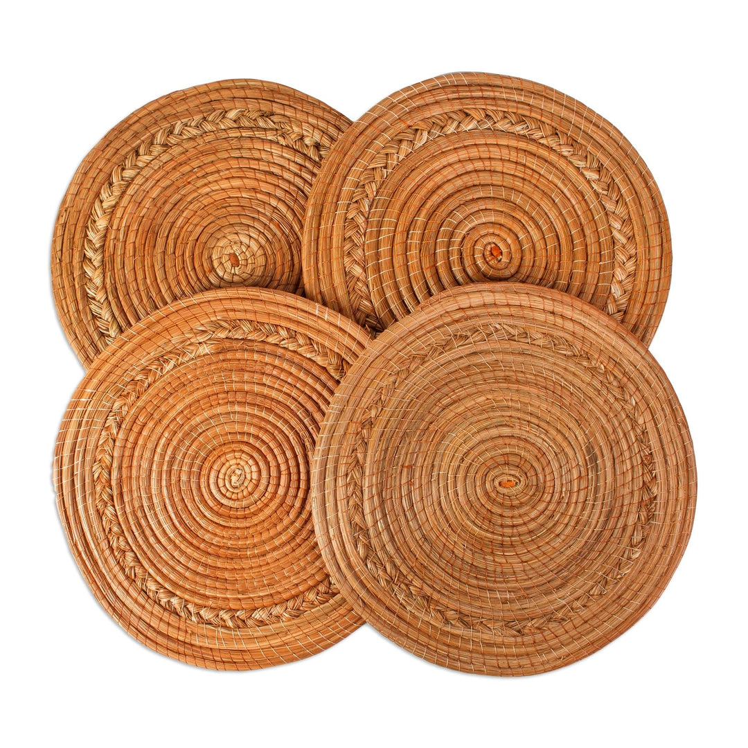 Coiled Natural Pine Needle Placements from Mexico (Set of 4) - Forest Circles