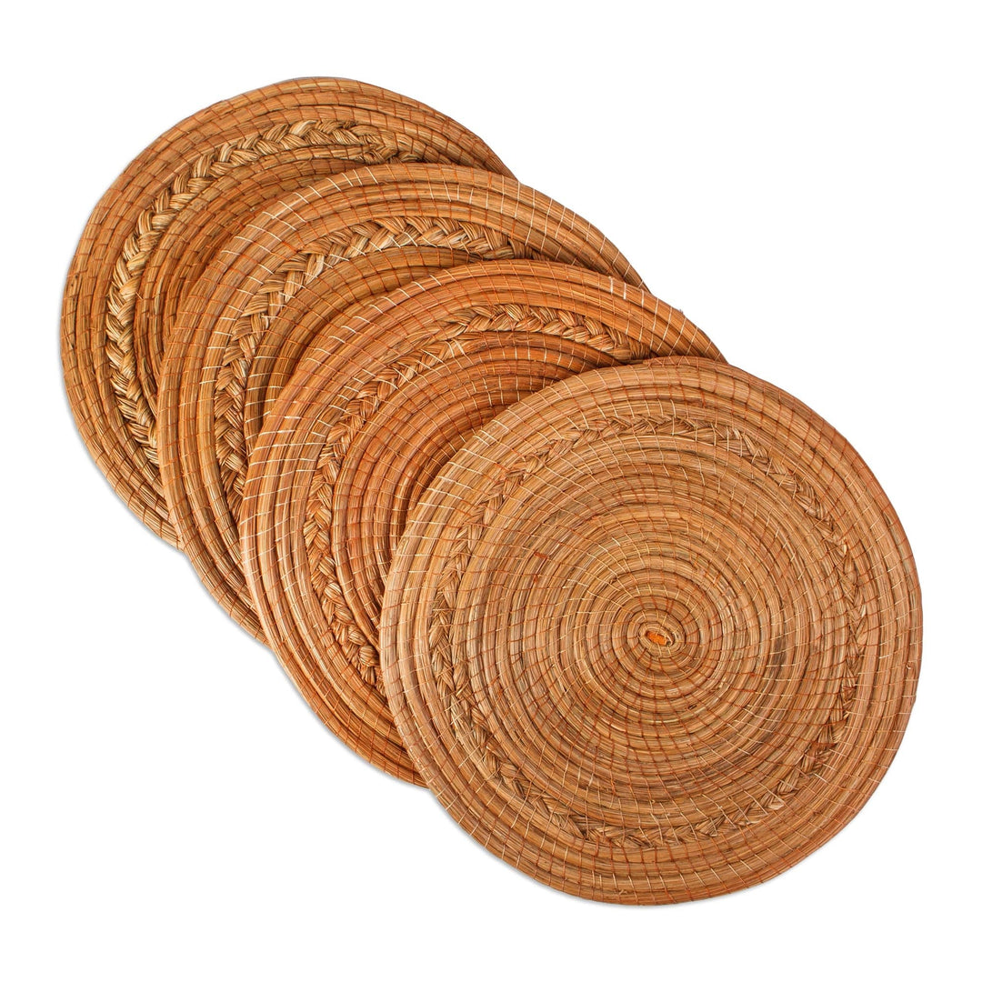 Coiled Natural Pine Needle Placements from Mexico (Set of 4) - Forest Circles