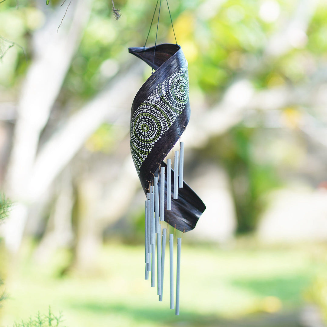 Handmade Coconut Fiber Wind Chime from Bali - Mandala Music