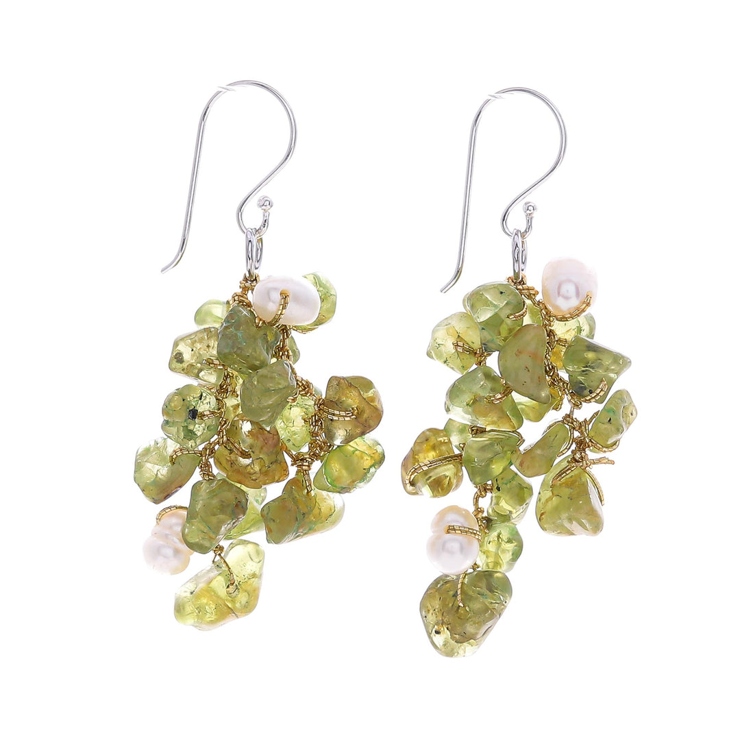 Peridot and Cultured Freshwater Pearl Dangle Earrings - Peridot Sea