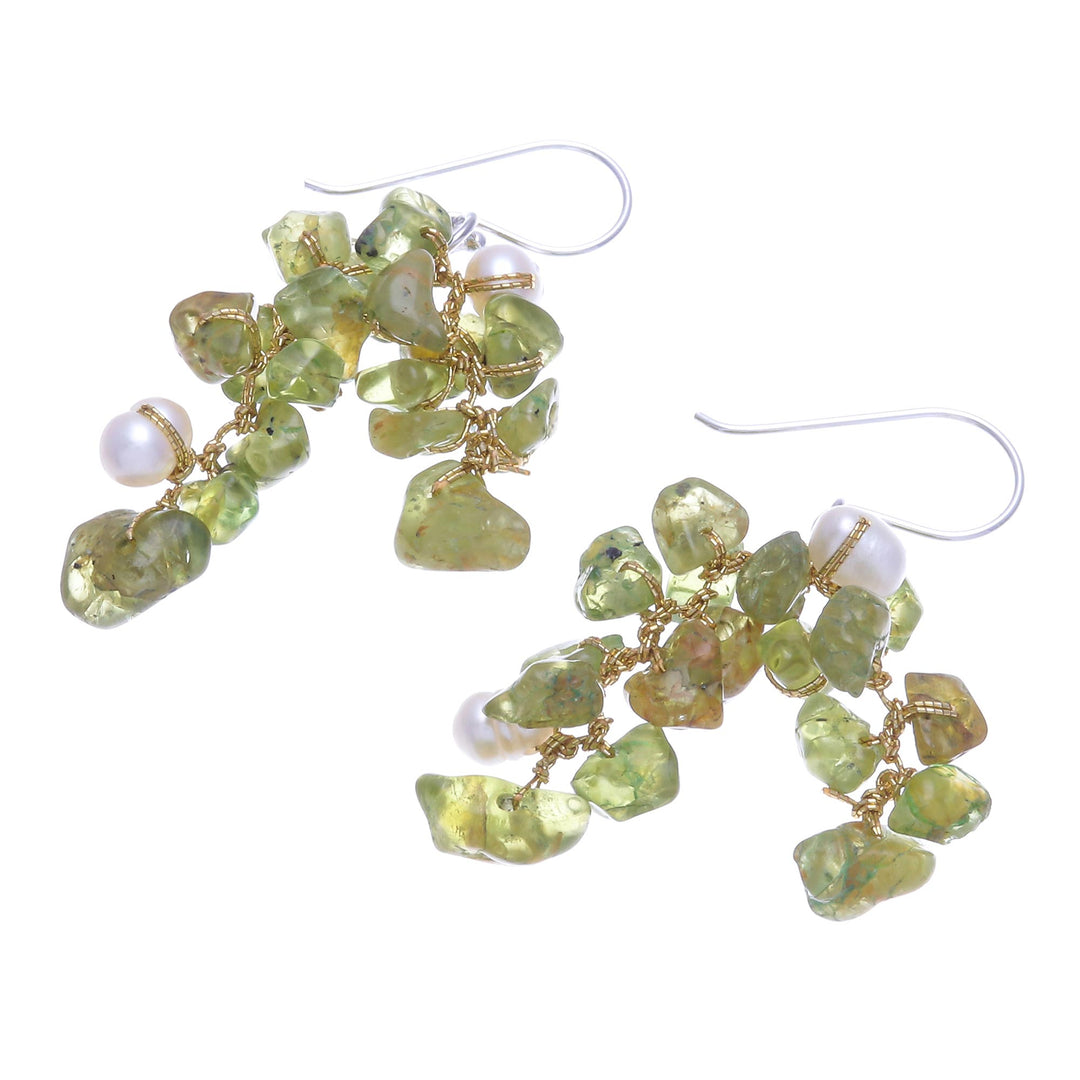 Peridot and Cultured Freshwater Pearl Dangle Earrings - Peridot Sea