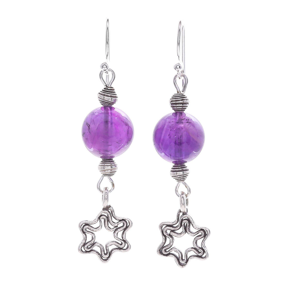 Amethyst Dangle Earrings with Star Motif - Center Stage in Purple