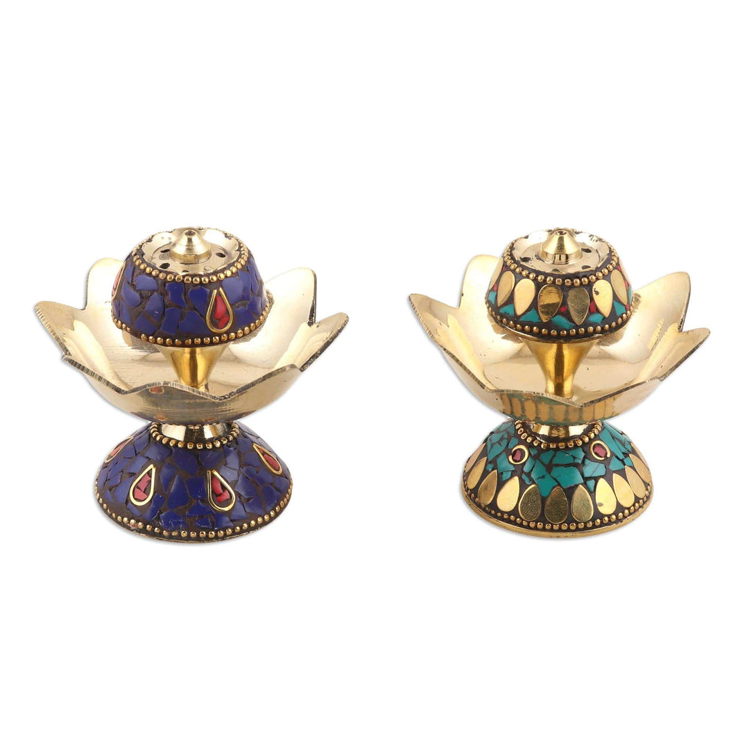 Brass Lotus-Themed Incense Holders (Pair) - Fragrant Petals