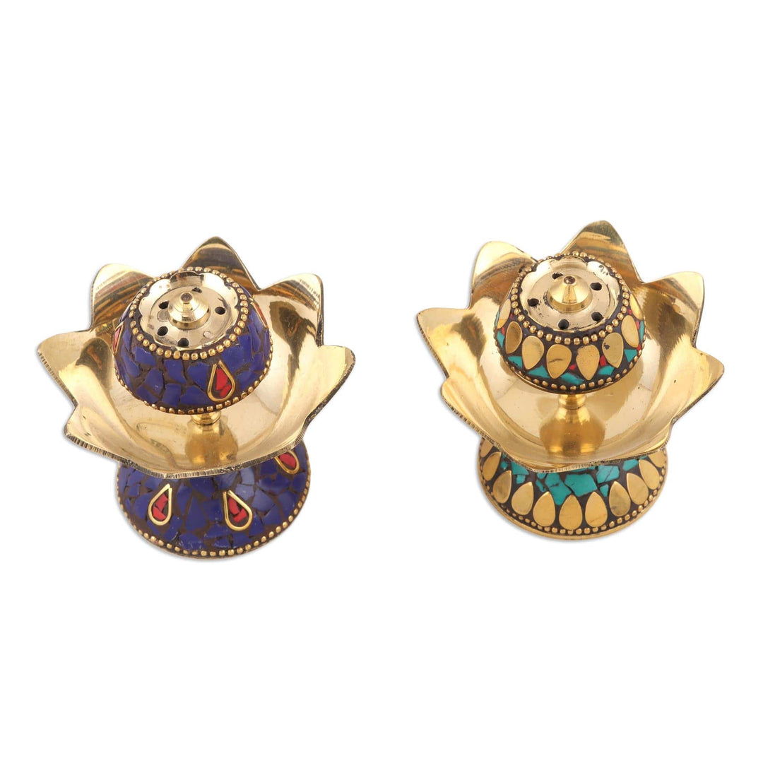 Brass Lotus-Themed Incense Holders (Pair) - Fragrant Petals
